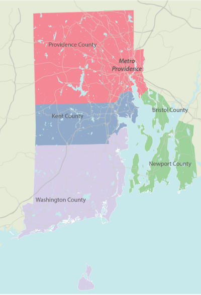 Rhode Island map with 4 colored regions