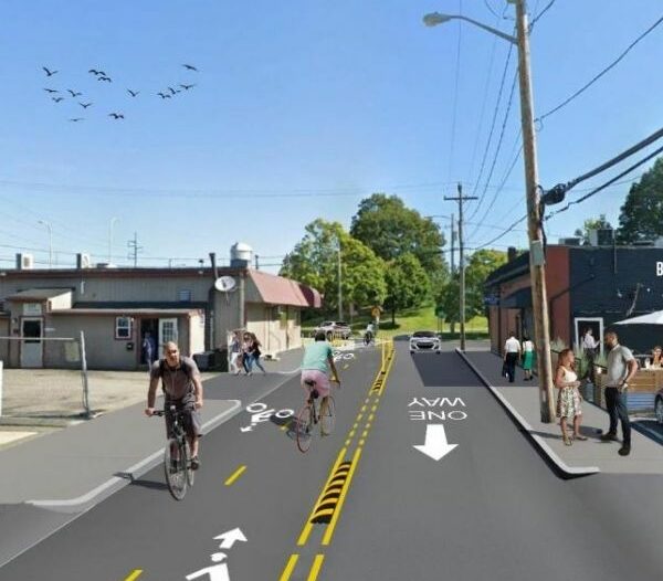 Mock up design of First Street Bike lane pilot project