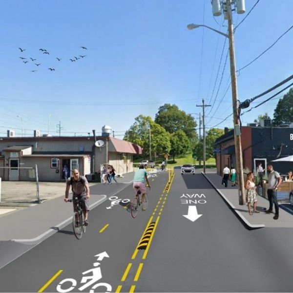 Mock up design of First Street Bike lane pilot project